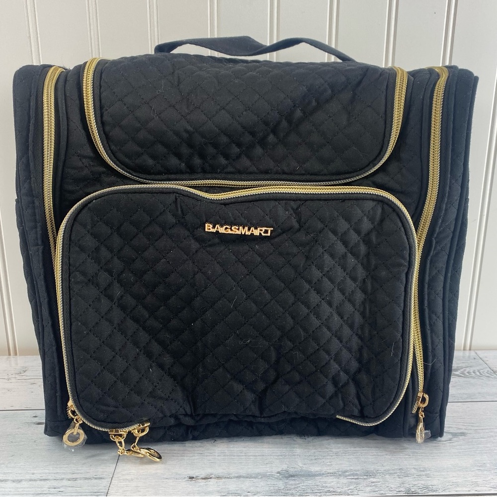 BAGSMART Black and Gold Makeup Cosmetic Toiletry Travel Bag Organizer